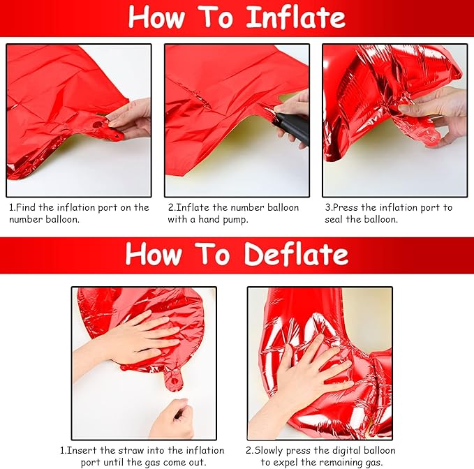 40 Inch Red Large Numbers Balloons 0-9, Self Inflating Foil Number 5 Helium Balloons for 5th Boys Girls, Big Digit 5 Balloons for Women Men Birthday Party Anniversary Graduation Supplies Decorations