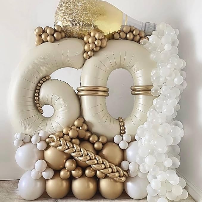 Biapian 40 Inch Cream Number 40 Balloon, 40th Birthday Balloons, Big Digital 40 Beige White Giant 40 Foil Balloon Helium for Men Women 40th Birthday Decorations Anniversary Baby Shower Party Supplies