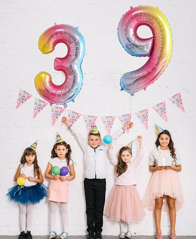 Smlpuame 40 Inch Number Balloons 0-9 Rainbow Gradient Large Number 3 Balloons, Digital Balloons for Birthday Party Celebration Decorations, Helium Foil Number Balloons for Wedding Anniversary