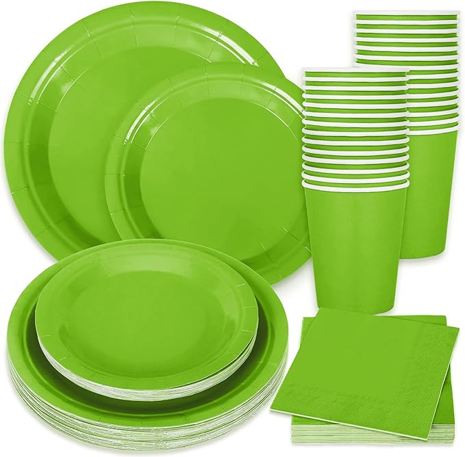 Whaline 100 Pcs Christmas Tableware Set Lime Green Disposable Dinnerware Set 50 Pcs Paper Plates 25 Pcs Napkin 25 Pcs Cups for Xmas Winter Birthday Party Supplies Table Decor