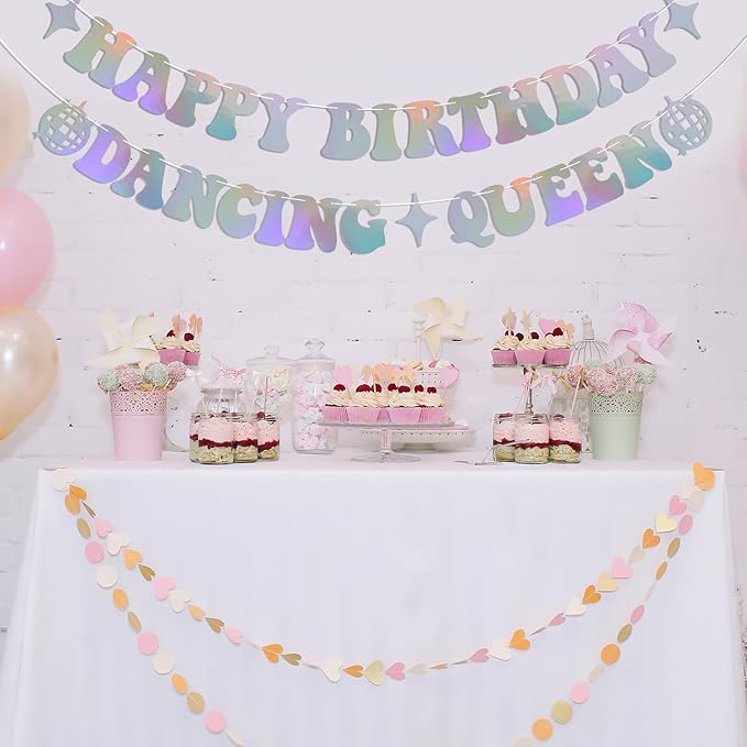 Happy Birthday Dancing Queen Banner Dancing Queen Themed Birthday Party Decorations Disco Bday Decorations Mamma Mia Decor Holographic