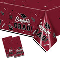2-Piece 54 x 108 Inch Graduation Plastic Tablecloth – Graduation Disposable Rectangle Table Covers with “Congrats Grad” Design for Class of 2026 Party, School and Home Decorations
