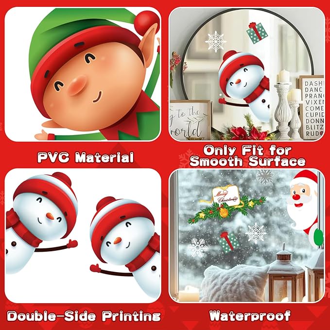 227 PCS Christmas Snowflake Window Clings Decoration, Christmas Window Stickers, Indoor Xmas Party, Snowflake Santa Claus Reindeer Decals, Thanksgiving Party Décor, Winter Holiday Decor Home Party.