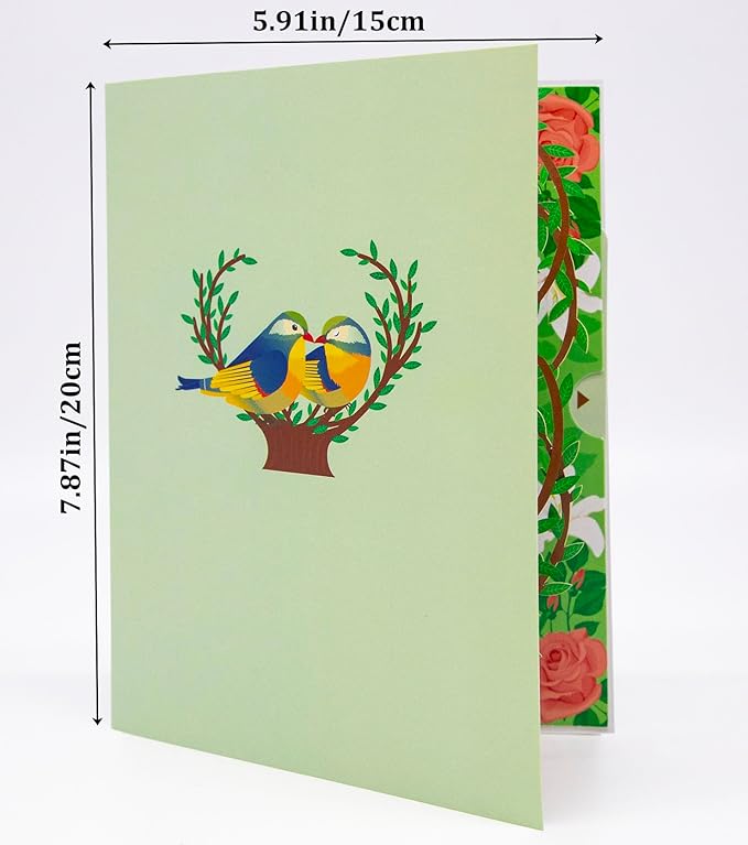 Love Birds Pop Up Card, Couple Finches Kissing, Romantic Bird Greeting Cards for Anniversary Wedding, Romantic Handmade Love Birds Card for Couples, Husband Wife, Him Her, Birthday, Engagement.