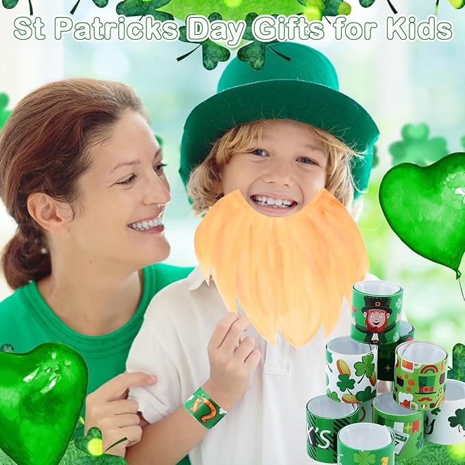 St. Patrick's Slap Bracelets for Kids 36PCS Bulk Shamrock Snap Bracelets St Patricks Day Party Favors Goodie Bag Stuffers Supplies St Patricks Day Accessories Treats Green Irish Gifts Toys for Kids