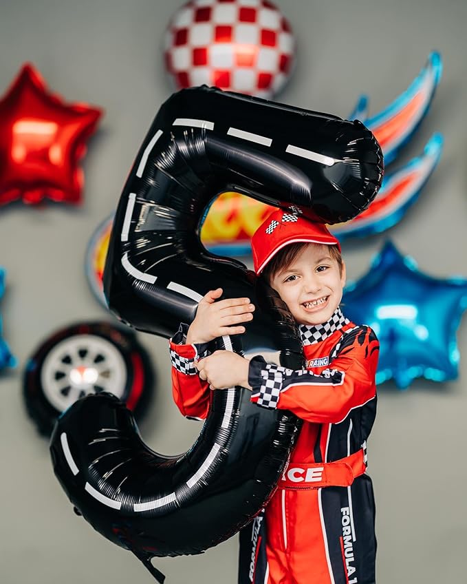 Race Car Number 4 Balloon 40 Inch, 4 Balloon Number, 4th Birthday Decorations, Race Car Party Supplies for Boys Girls