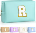 TOPEAST Cosmetic Travel Bags for Women, Preppy Small Makeup Bag, PU Leather Waterproof Toiletry Bag, Unique Friendship Gifts for Friends Coworker, Cute Stuff for Girls (Blue R)