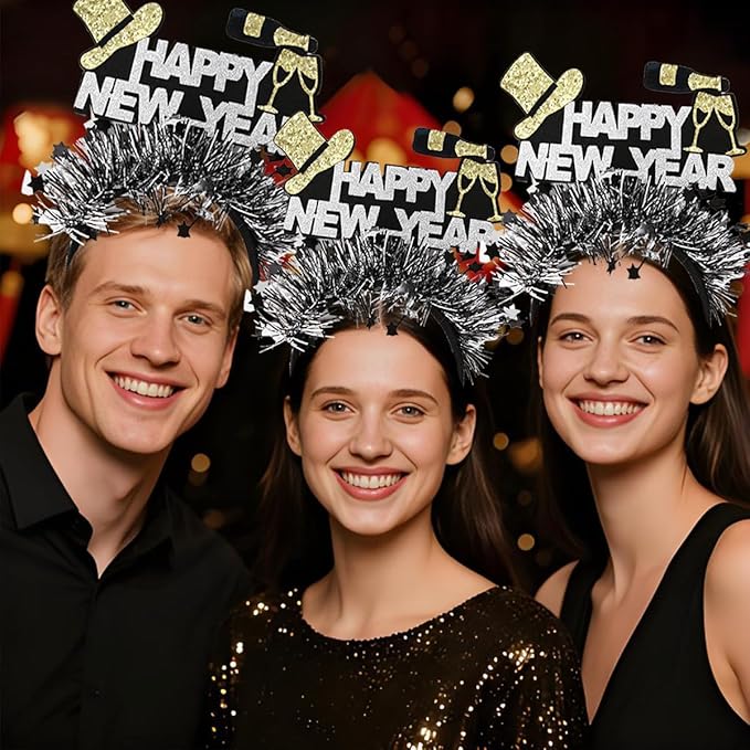 YNITSED Happy New Year Headband New Year's Eve Party Hair Accessory Glitter New Years Headband for Women New Year Party Decorations