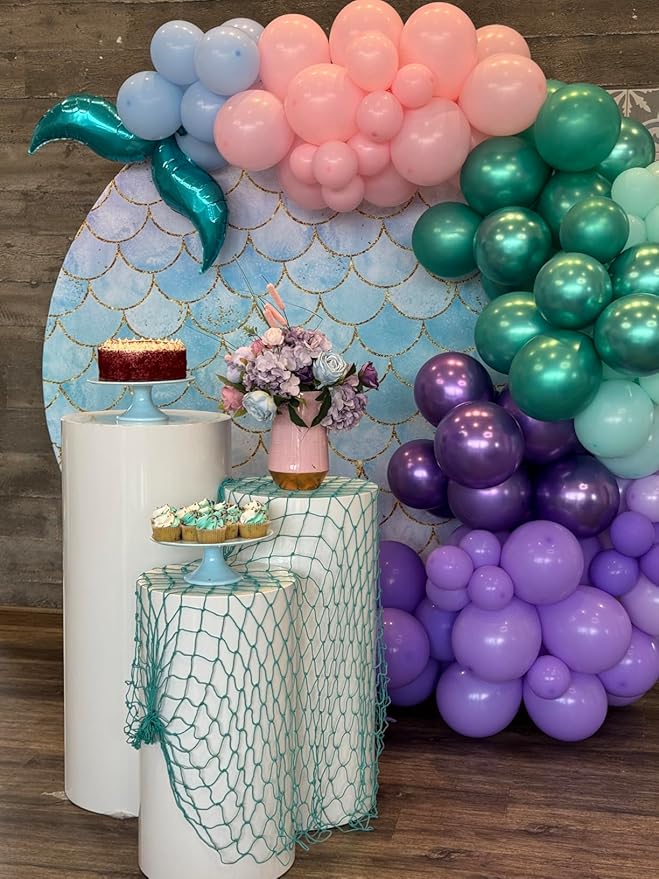 Mermaid Balloons, 60Pcs 12inch Metallic Purple Pink Blue Balloons with Confetti Balloons for Ocean Sea Themed Baby Shower Gender Reveal Birthday Party Decorations