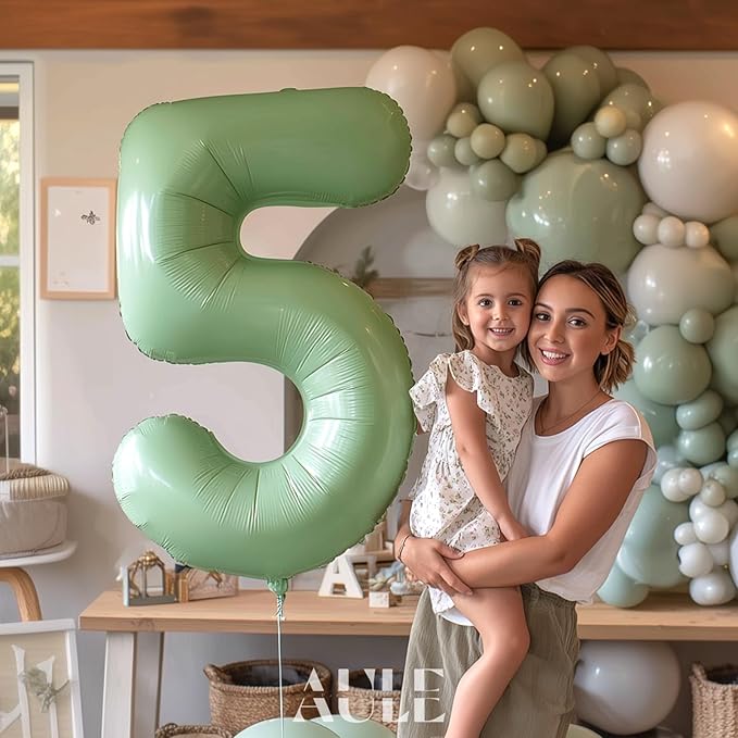 AULE 40 Inch Large 5 Balloon Numbers Sage Green, Big Foil Number Balloons, Giant Helium Happy Birthday Party Decorations for Man and Women, Huge Mylar Anniversary Party Supplies