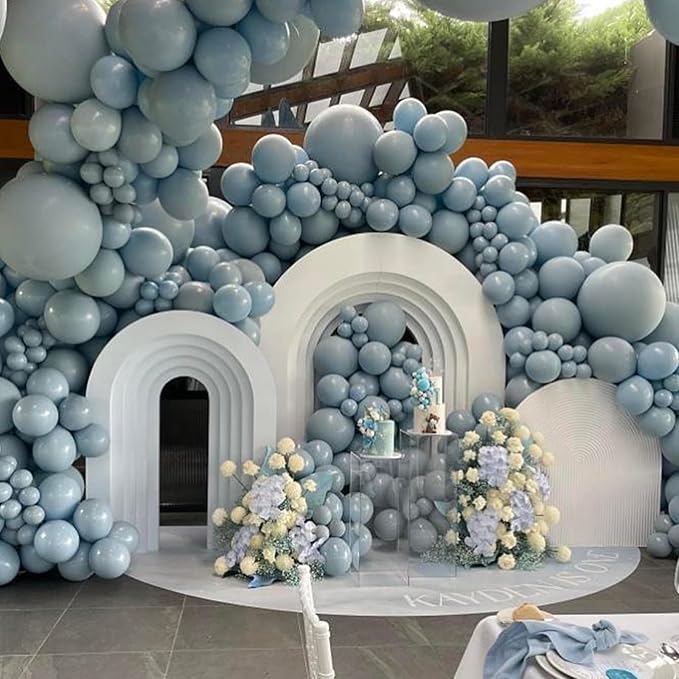Blue Balloons, 12 Inch 30 Pcs Pale Aqua Blue Balloon Muted Dusty Blue Latex Balloons Matte Retro Powder Light Blue Helium Balloons for Birthday Boho Baby Shower Bachelorette Party Decorations