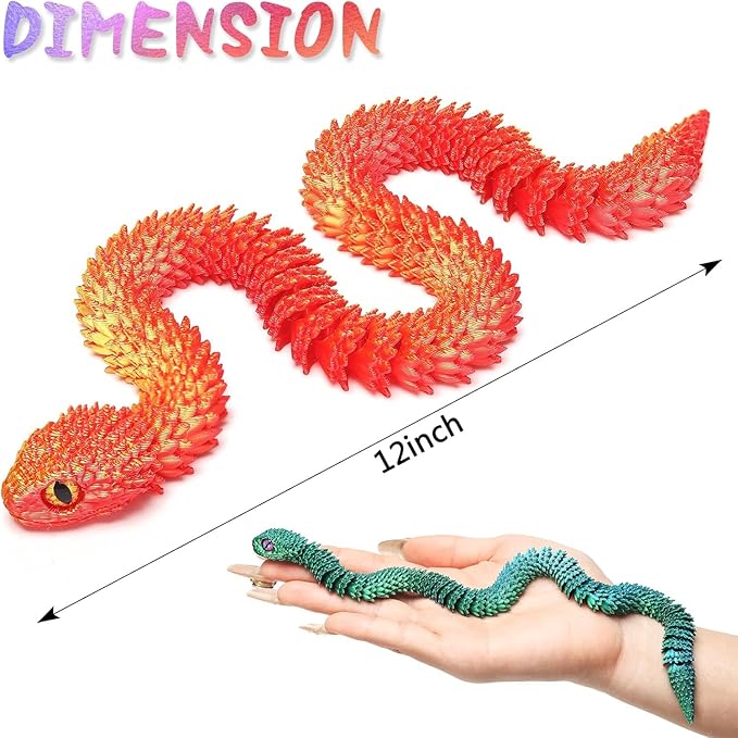 3D Printed Snake,12in Flexible 3D Printed Animal Snake,Christmas Fidget Toys Gifts Halloween Decorations Indoor Outdoor,Decorative Easter for Kids Home Decor. （9pcs）