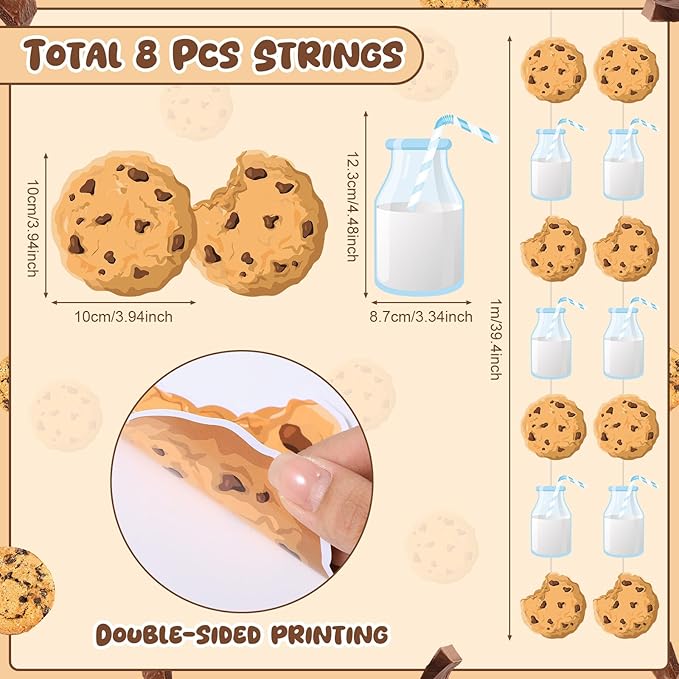 Xinnun Cookie Milk Party Decorations Chocolate Chip Cookie Milk Garlands Banners Cutouts Ribbon Streamers for Scout Street Theme Birthday Baby Shower Party Decorations Supplies