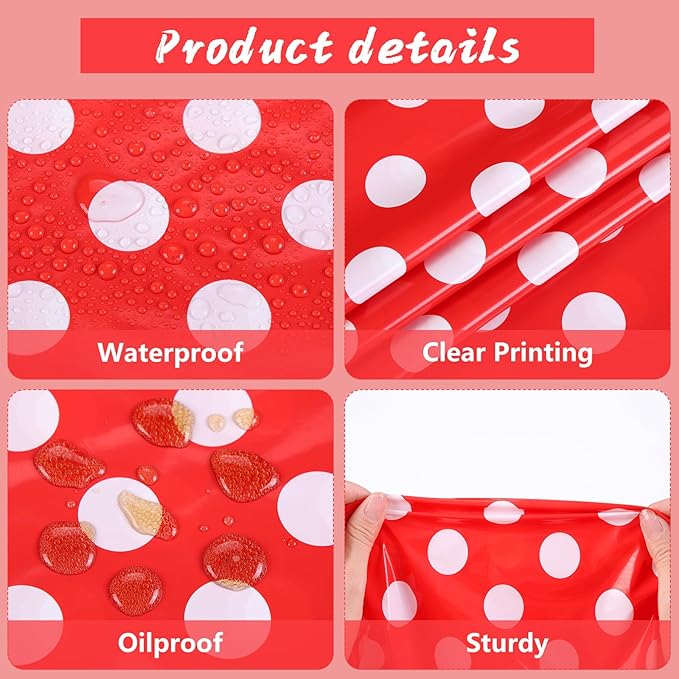 Kesfey 5 Packs Red Polka Dot Plastic Tablecloth 54 x 108 Inch Mickey Mouse Table Cloths Waterproof Disposable Red Picnic Table Covers Rectangle Red and White Dot Carnival Tablecloth for Birthday Party