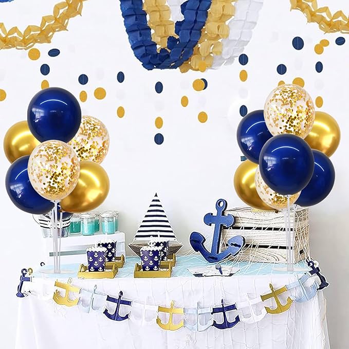 TONIFUL 6 Set Navy Blue Gold Balloon Centerpieces for Table,Balloon Arch Kit for Graduation Decorations 2026 Class of 2026 Party Decorations,Retirement,Anniversary,Birthday Decoration