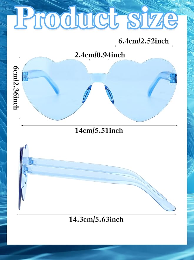 Geyoga 24 Pairs Valentines Heart Sunglasses Bulk Heart Shaped Sun Glasses Frameless Eyeglass for Women Men Valentines Party
