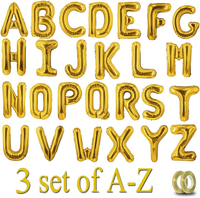 78 Pcs Gold Letter Balloons Foil Alphabet Balloons DIY Personalized Phrase Banner for Birthday Shower New Year Party Supplies Custom Letter Decor 16 Inch A-Z Alphabet(3 Set)