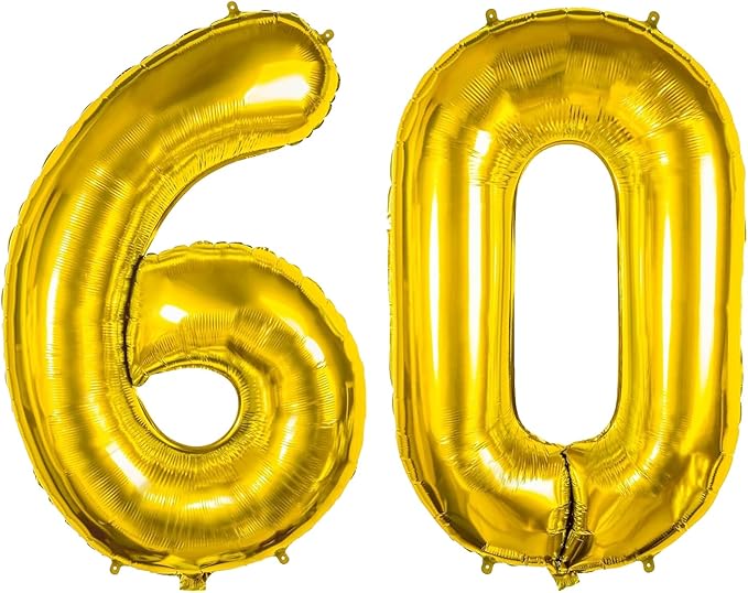 40 Inch Number Balloons 60 Gold Big Giant Jumbo Number Foil Mylar Balloons for 60th Birthday Party Supplies Anniversary Events Decorations (Gold-60)