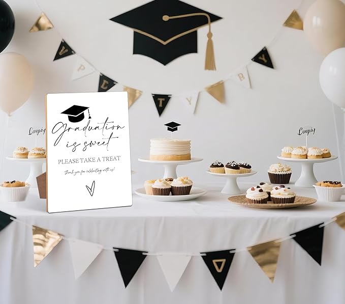Graduation is Sweet Bar Sign - Congrats Grad Party Decorations Favors Supplies, Graduation Centerpieces for Tables 2026, 8×11 Wooden Sign with Stand