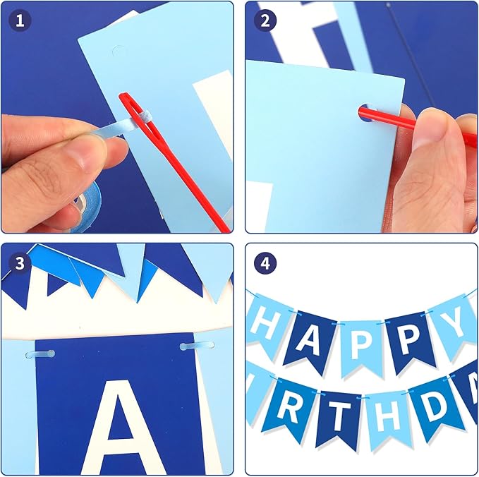 Sky Blue Happy Birthday Banner, Happy Birthday Decorations Hanging Birthday Sign Circle Dot Triangle Bunting for Women Men Girl Boy Party Supplies