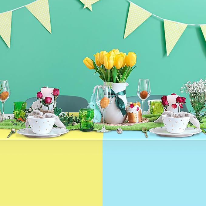 4Pcs Pastel Tablecloths, Mix Color Plastic Tablecloth Disposable Rectangle Table Covers for Baby Shower,Bridal,Wedding,Easter,Birthday and Ice Cream Party Decorations,54 x 108 Inch