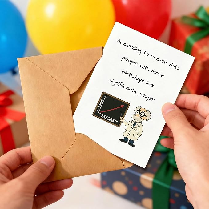 Funny Science Birthday Card for Him Her, Witty Professor Joke Greeting Card, Sarcastic Gift for Nerds Geeks, Unique Bday Card for Adults
