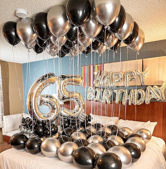 Black and Metallic Silver Balloons, 50PCS Black and Silver Balloons Party Decorations 12 Inch Black Silver Party Balloons for Birthday,Graduation,New Years,Wedding,Engagement Party Decorations