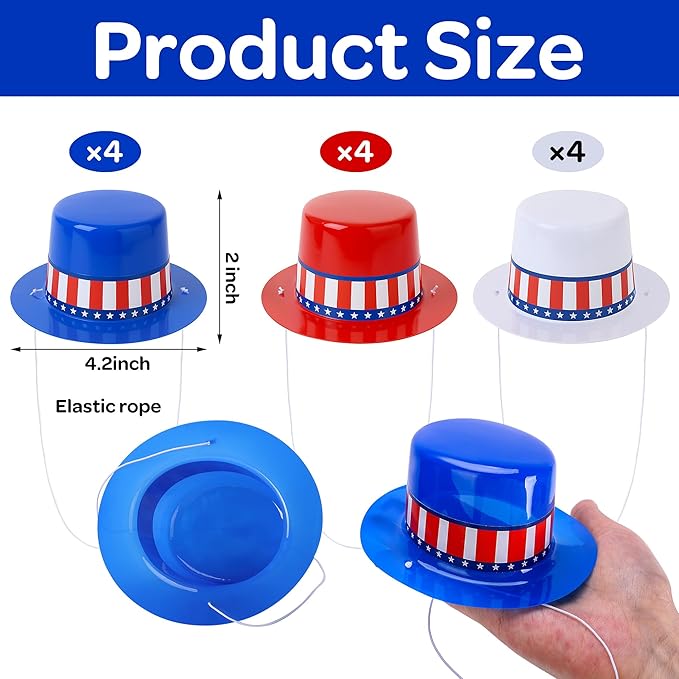4th of July Patriotic Mini Top Hats, Red White Blue Mini Party Hats, Small Independence Day Top Hats for Memorial Day Decor