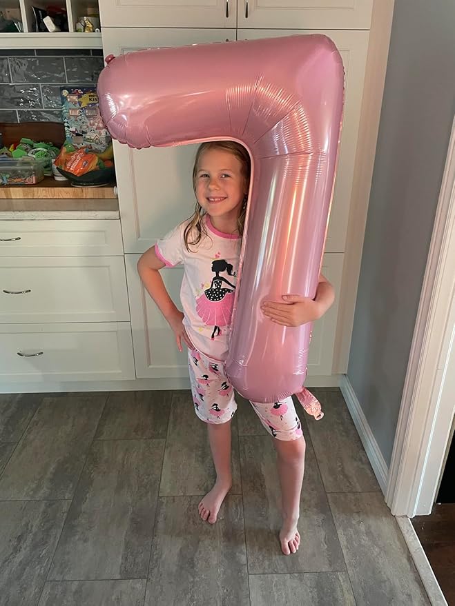40 Inch Number 7 Balloon, Pink Seven Birthday Decor, 7 17 27 70 Year Old Balloon Number for Engagement, Wedding, Graduations