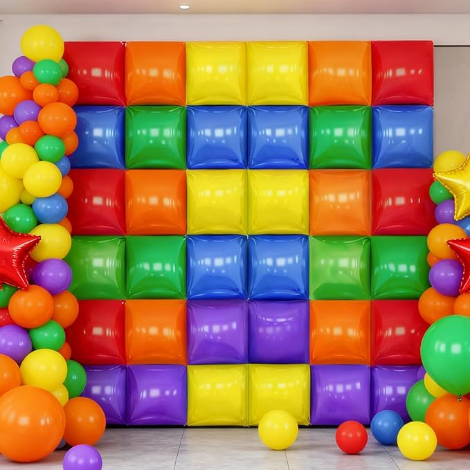 36 PCS Red Yellow Blue and Green Purple Orange Square Foil Balloon Wall, 19'' Double Sided Foil Balloons Backdrop Tunnel Arch Kit for Anniversary Bachelorette Bridal Baby Shower Party Decor