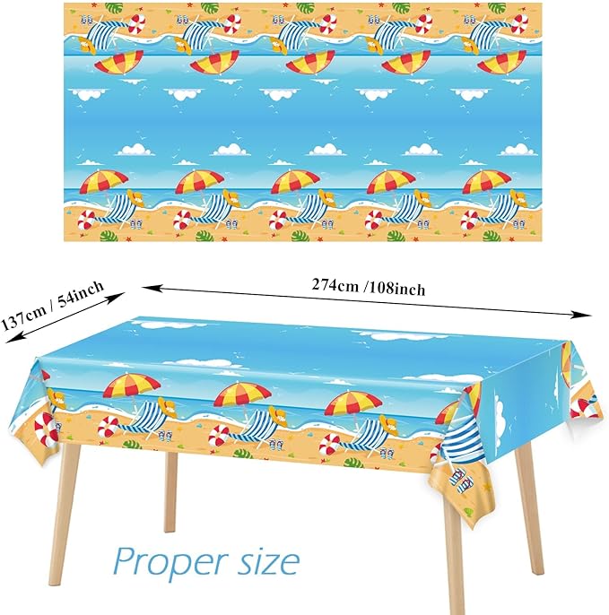 Tevxj 3 Pieces Summer Beach Tablecloths for Hawaiian Decorations Plastic Disposable Pool Surfboard Party Table Covers for Rectangle Tables Birthday Baby Shower Party Supplies Favors, 54 x 108 Inches