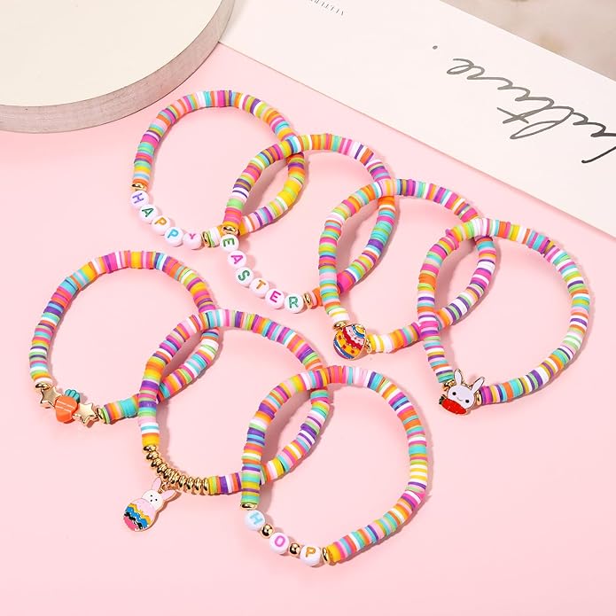 Surfer Heishi Bracelets for Women Stackable Rainbow Vinyl Disc Clay Beaded Stretch Bracelets Elastic Layering Friendship Bracelets Boho Summer Beach Jewelry