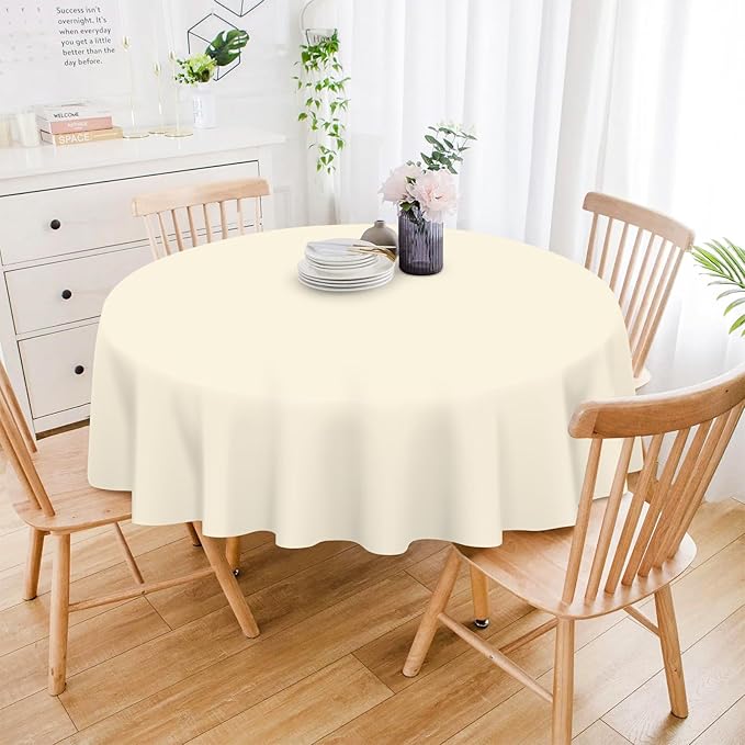 Mulbozy 12 Pack Ivory Round Tablecloth, 84 Inches Plastic Table Cover, Premium Disposable Round Party Tablecloth for Restaurant Dinners, Wedding, Grad Party, Baby Shower, Outdoor Camping