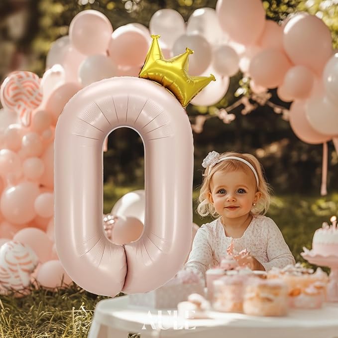 AULE 40 Inch Big Pink 0 Balloon Number with Crown Large Foil Helium Number Balloons 0-9 Jumbo Giant Happy Birthday Party Decorations Huge Mylar Anniversary Party Supplies