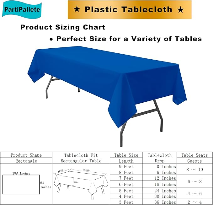 3-Pack Premium Plastic Dark Royal Blue Tablecloth Disposable 54" x 108" Rectangle Table Cover PEVA Party Sapphire Ocean Blue Table Cloths for Parties Birthday Wedding Picnic Banquet