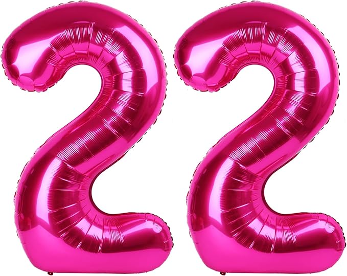 40 Inch Big Hot Pink Number 22 Balloon Birthday Decoration, Numbers 22 Helium Balloons 22 Celebration, Boy Girl Baby Anniversary Party Graduations Supplies Decorations