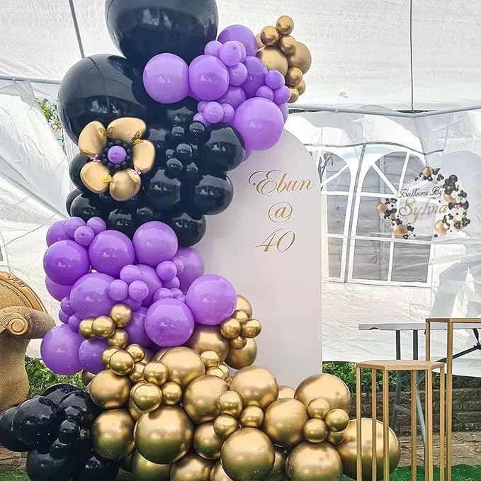 Purple and Black Balloon Garland Arch Kit, Black and Purple Balloon Garland Kit, 100 Pcs Latex Balloons Different Sizes 18/12/10/5 inch for Graduation Wednesday Themed Party Decorations