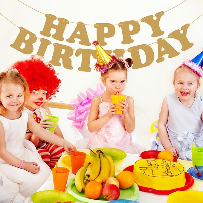 Gold Happy Birthday Banner Birthday Sign Backdrop Party Supplies for Kids Boys Girls Birthday Party Decorations