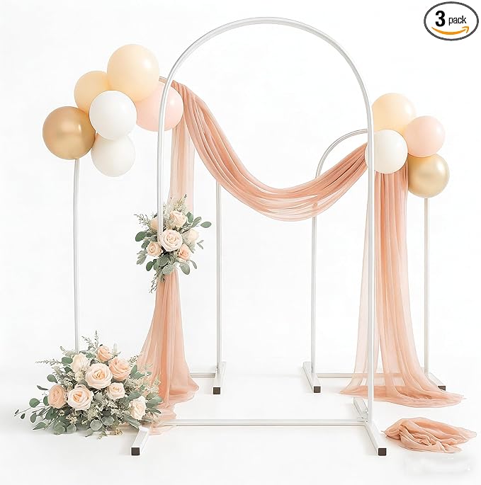 Metal Arch Backdrop Stand Set of 3, Heavy-Duty Balloons Arch Frame for Wedding Ceremony, Party, Baby Shower, Birthday Decorations (White, 7.2ft+6.6ft+6ft)