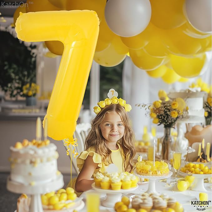 KatchOn, Giant Yellow Number 7 Balloon - 40 Inch | 7th Birthday Balloon for 7th Birthday Decorations | 7 Balloons for Birthday | 7 Year Old balloon for 7 Year Decorations