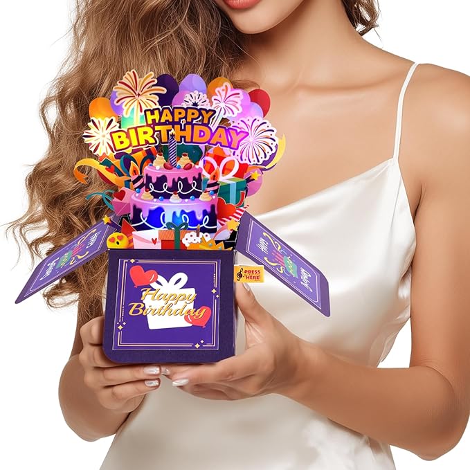 Magic Ants 3D Musical Birthday Card with Lights – Pop Up Gift Box Design, Plays “Happy Birthday” Song, Includes Envelope and Note Cards – Fun Greeting for Kids, Adults, Friends