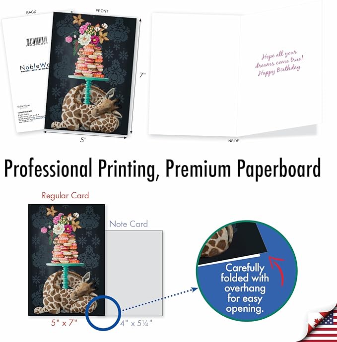 The Best Card Company - 1 Happy Birthday Greeting Card - Adorable Animals, Cute Bday Notecard with Envelope - Fancy Wildlife Giraffe C3364GBDG