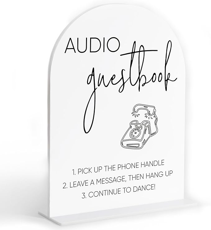 Audio Guest Book Sign, White Arch Acrylic Wedding Sign, Audio Guest Book Wedding Phone, Bridal Shower Decor, Engagement Party Decor, Centerpiece Table Decorations Party for Bride and Groom-12
