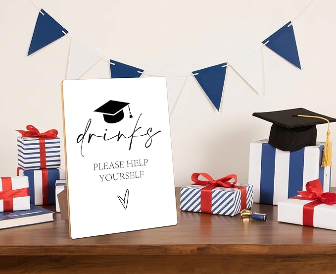 Graduation Drinks Bar Sign - Congrats Grad Party Decorations Favors Supplies, Graduation Centerpieces for Tables 2026, 8×11 Wooden Sign with Stand