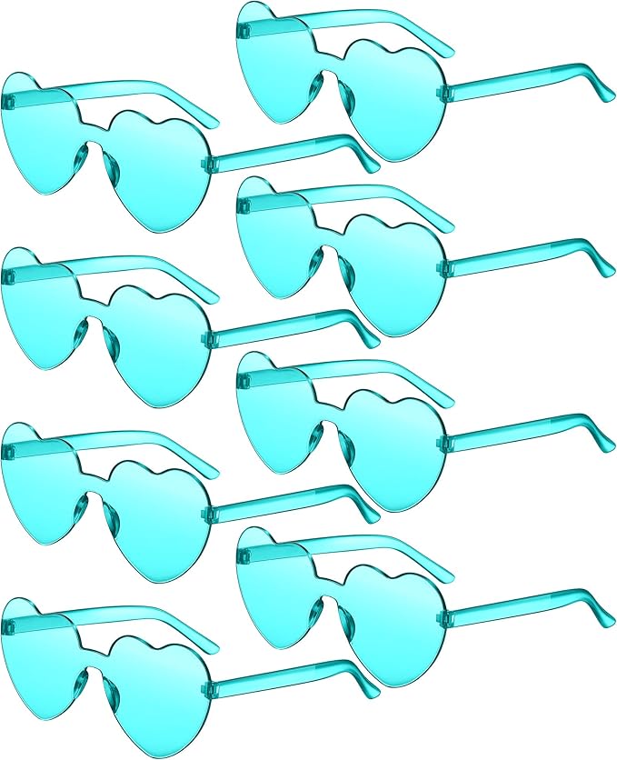 Frienda 8 Pairs Heart Shaped Sunglasses for Women Rimless Heart Glasses Candy Color Sunglasses for Party Favor