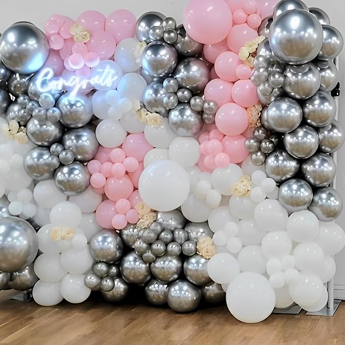 110pcs Metallic Silver Balloons 12inch Chrome Silver Latex Party Balloons for Graduation, Wedding, Birthday, New Year, Baby Shower, Anniversary, Holiday Party Decorations