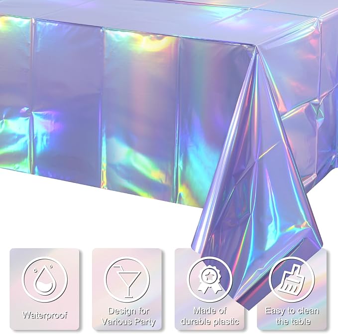 6 Pack Iridescent Light Purple Tablecloth for Parties, Pastel Purple Holographic Plastic Table Cover, Disposable Laser Purple Table Cloth for Birthday Wedding Baby Shower Party Decorations, 54x108Inch