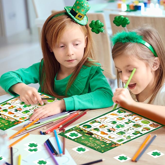 JGCWorker St. Patrick's Day Bingo Game - Fun Party Supplies for Kids Adults, 24 Players, Festive Irish Themed Craft Cards for School Classroom, Family Activities, and St. Patty's Party Favors