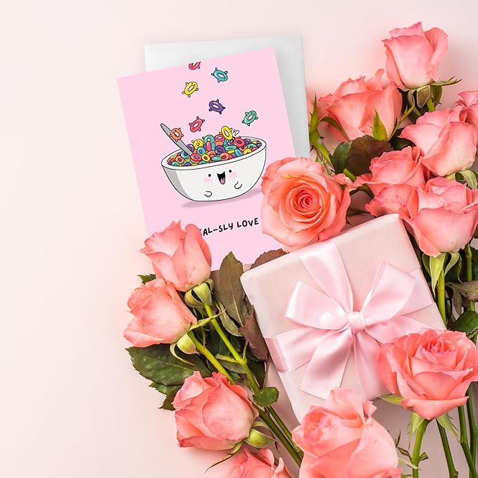 Mothers Day Card Anniversary Birthday for Mom Dad Wife Husband Girlfriend Boyfriend Stepmom Aunt Parents – Cute Funny Punny Greeting Card for Fathers Day – Blank Inside (I cereal-sly love you!)