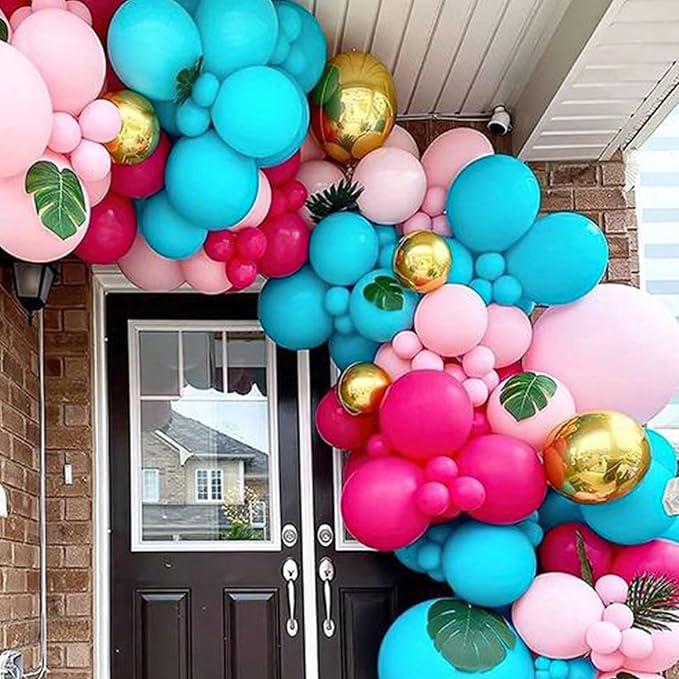 Hot Pink and Teal Balloon Arch Kit, 112Pcs Pink Teal Balloon Garland Kit Teal Blue Hot Pink Latex Balloons Turquoise Pink Helium Balloons for Birthday Summer Party Baby Shower Wedding Anniversary